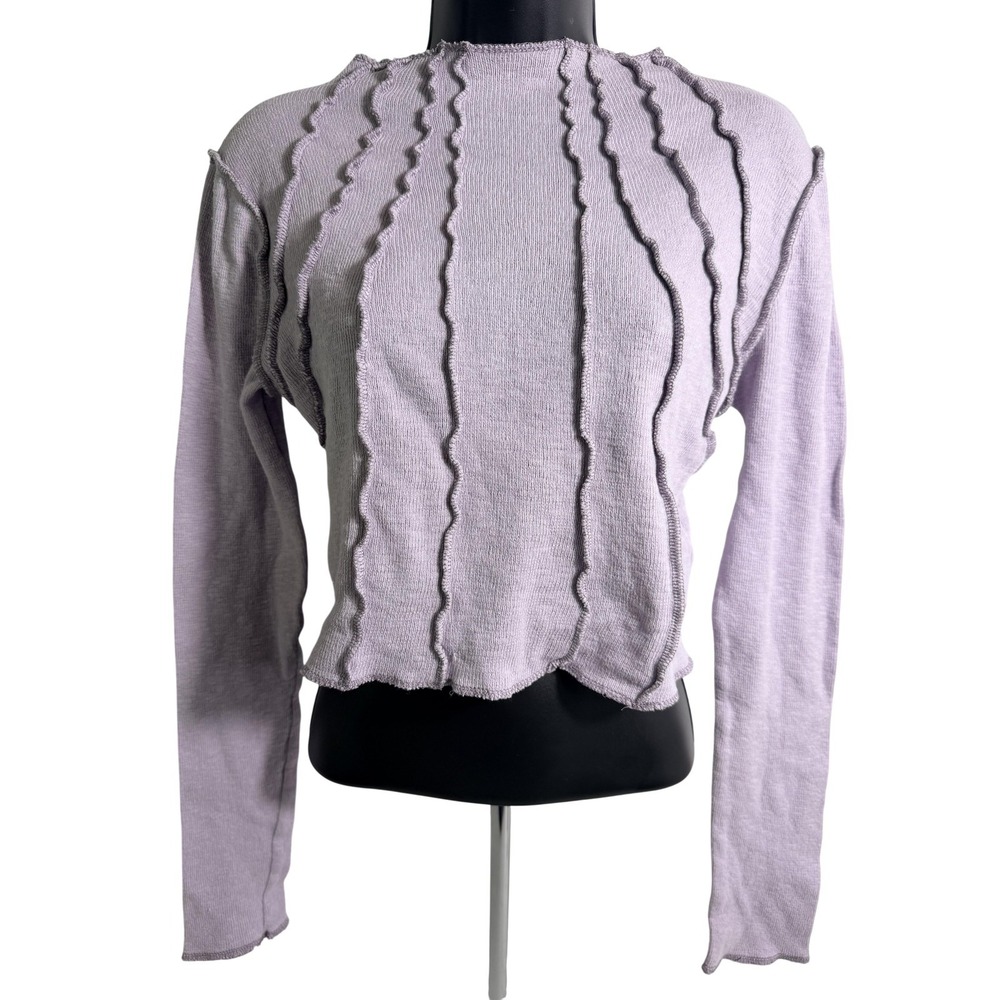 BDG Sweater Womens Large Purple Lettuce Hem Ruffle Seam Long Sleeve Pullover